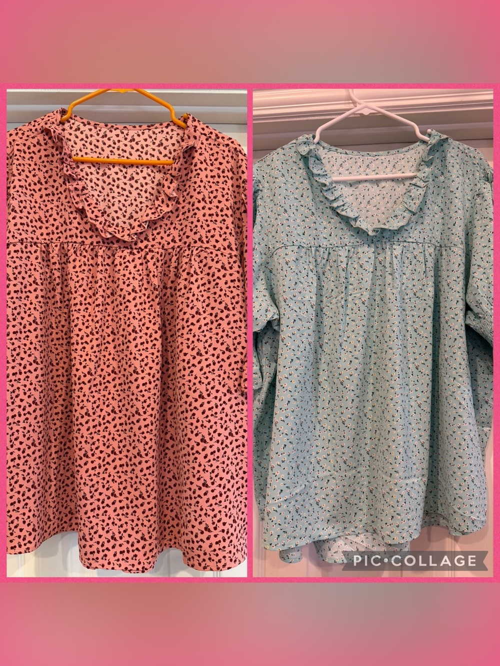 Ruffled Neck Floral Print Women’s Top - Pink or Light Blue